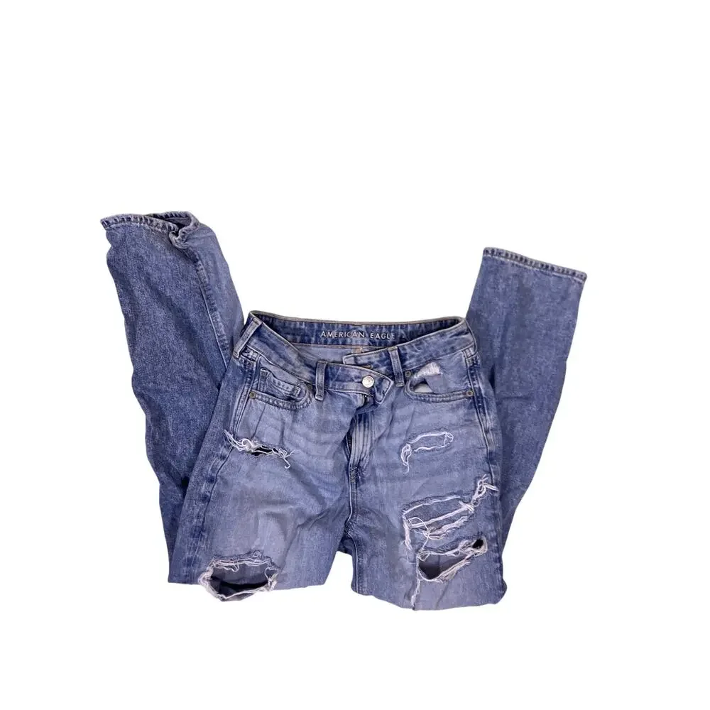Vintage Mom Straight Jeans Womens 4/S High Waist Relaxed Fit Light Wash Denim